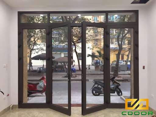 Cửa nhôm mở quay 2 cánh Xingfa màu nâu cà phê 