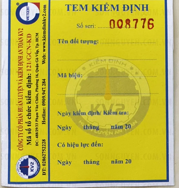 Ví dụ về mẫu tem kiểm định máy nén khí