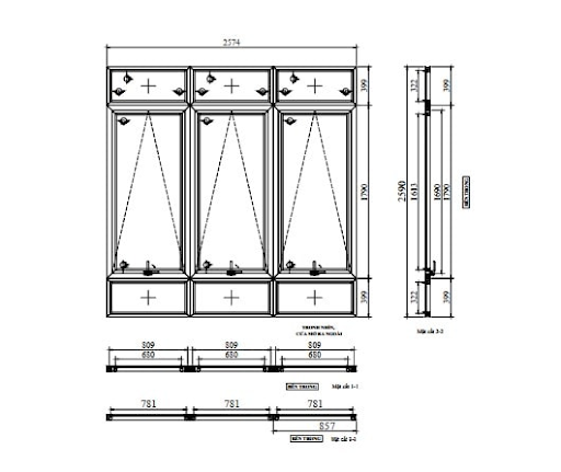 Bản vẽ kỹ thuật (bản vẽ chi tiết cửa nhôm Xingfa)
