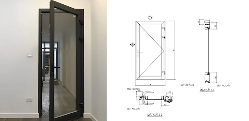 Bản vẽ CAD cửa nhôm kính Xingfa 1 cánh