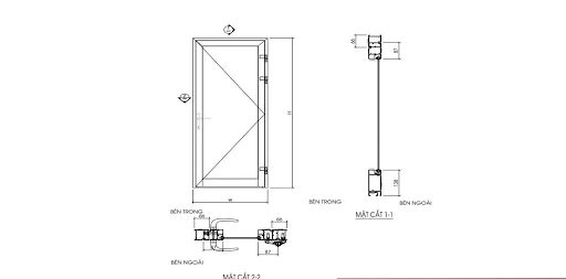 Bản vẽ CAD cửa nhôm kính Xingfa 1 cánh