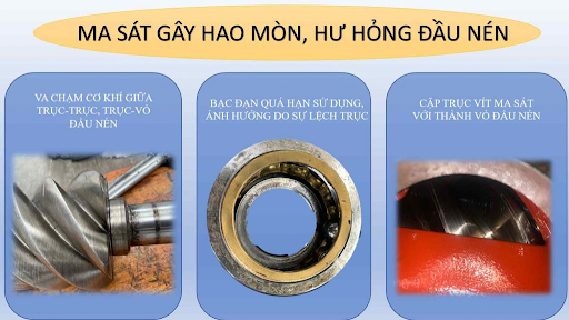 Va chạm cơ khí ở cụm đầu nén làm nhiệt độ máy nén khí tăng cao